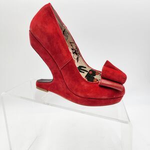 Miss L Fire Bonnie Red Suede Bow Anti Gravity High Heels Pumps 36 Retro Unique